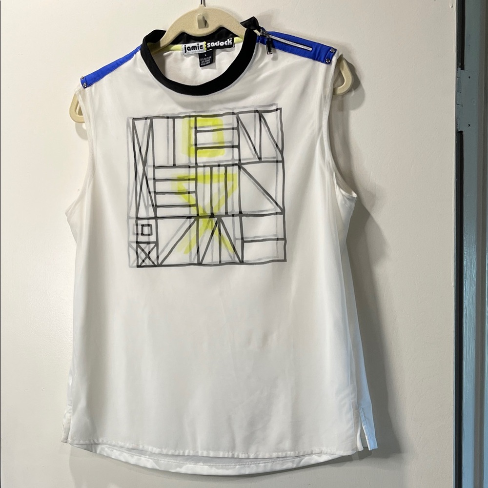 Men’s Jamie Sadock White Top with mesh overlay and shoulder accents L
